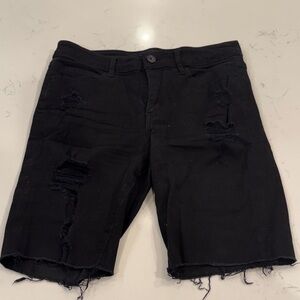 Black Distressed Denim Shorts